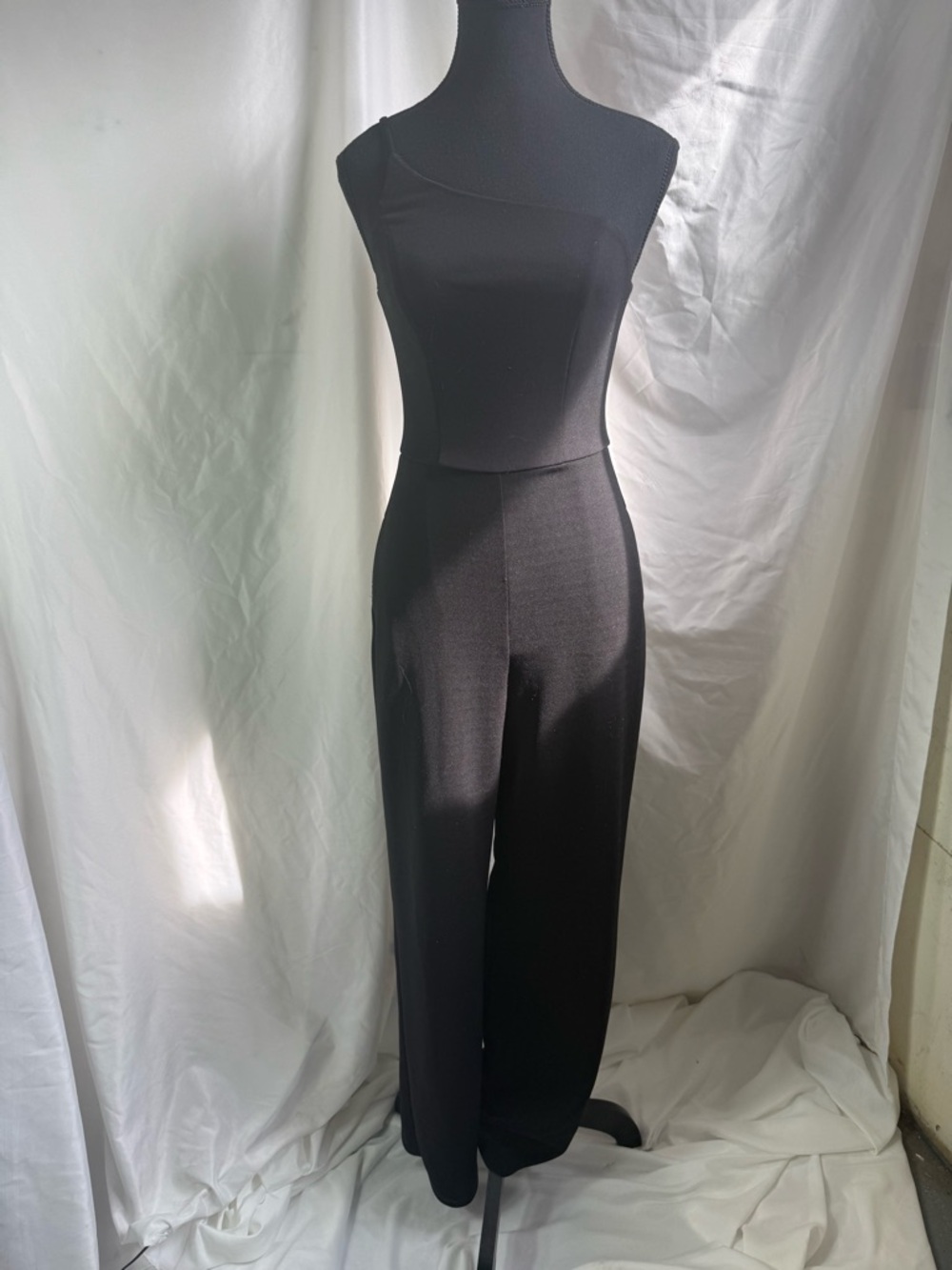 Crystal Sky One Shoulder Black Jumpsuit Wide Leg Chic Minimalist. - Picture 2 of 7